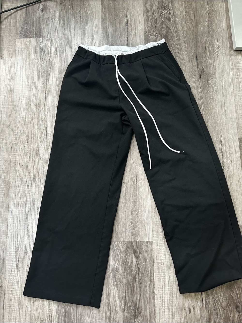 Women Zara Black Wide-Leg Drawstring Pants
